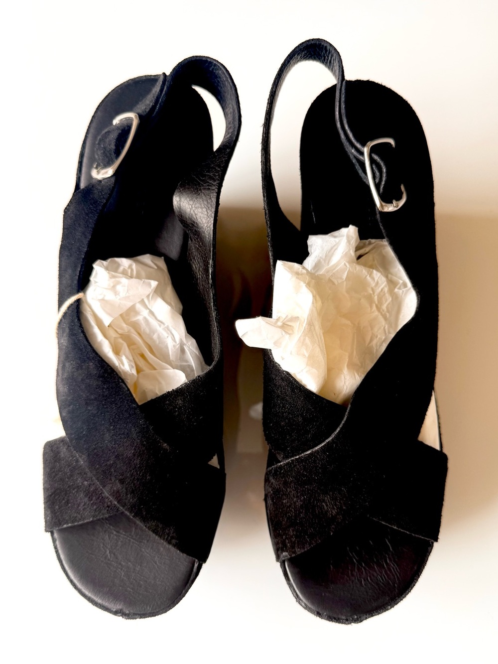 🇮🇹 Italian Made Black Suede Cross-Strap Slingback Platform Sandals